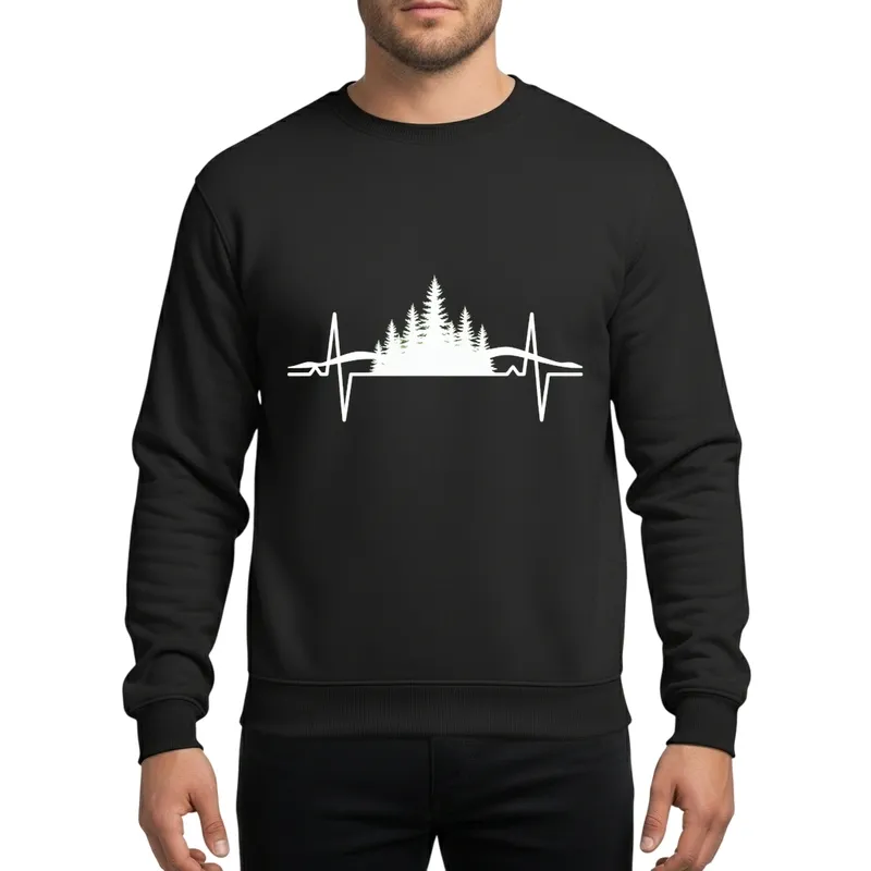 Stylized Forest Heartbeat Pine Tree Silhouette Nature Adventure Sweatshirt - 1