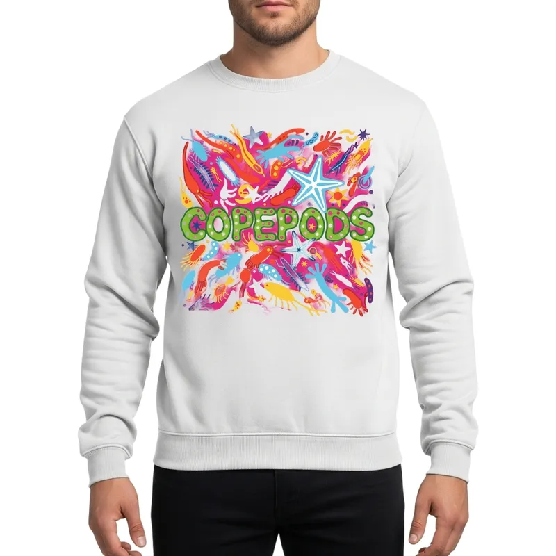 Vibrant Copepod Party Marine Life Graphic Art with Green Blob Letters Sweatshirt - 1