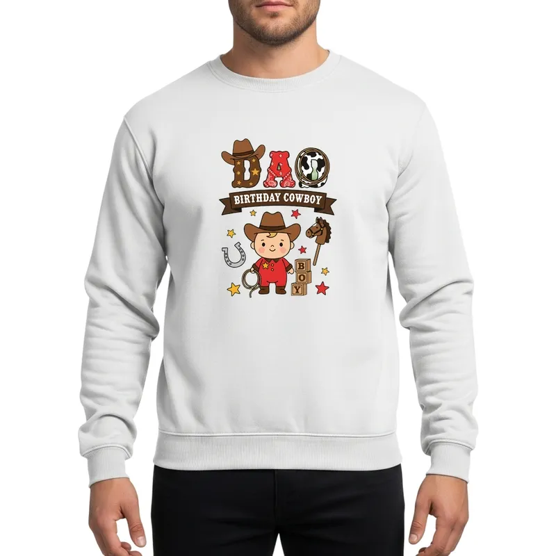 Dad First Birthday Cowboy Rodeo Western Star Lasso Baby Character Celebration Sweatshirt - 1