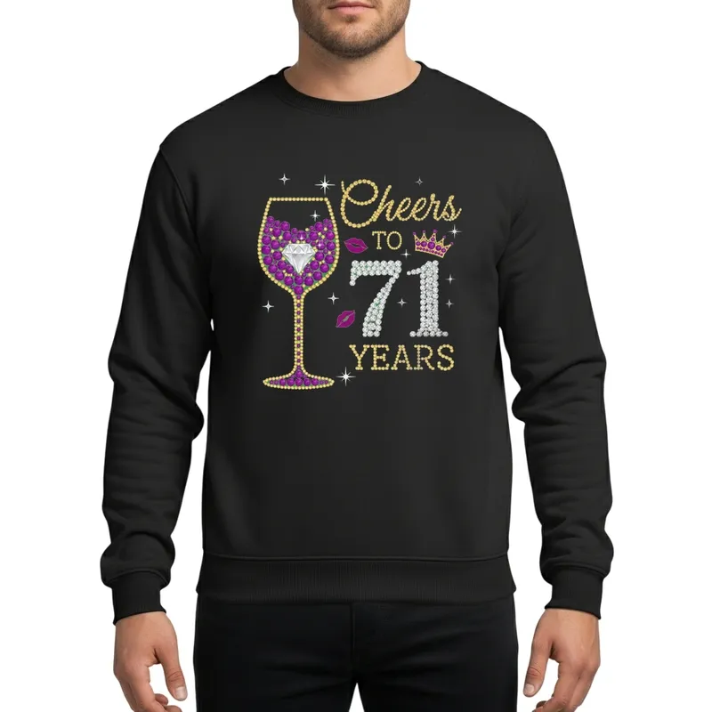Glamorous Cheers To 71 Years Gold Purple Rhinestone Jewel 71st Birthday Celebration for Women Sweatshirt - 1