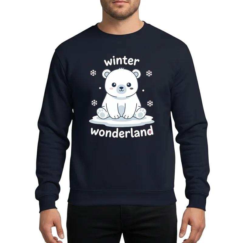 Playful Baby Polar Bear Winter Wonderland Snowflakes Illustration Sweatshirt - 1