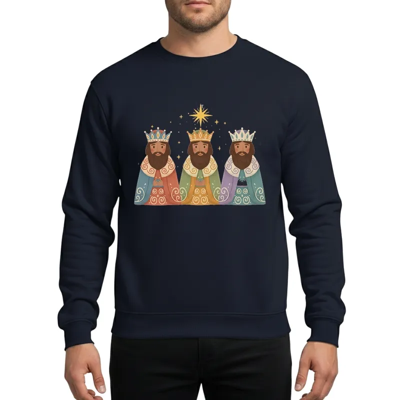 Christmas Epiphany Three Kings Following Golden Star Specks Rustic Folk Art Muted Hues Sweatshirt - 1