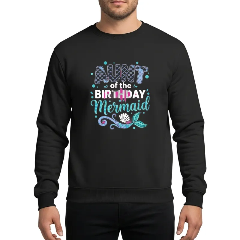 Aunt Of The Birthday Mermaid Party Squad Whimsical Aqua Scale Illustration Sweatshirt - 1