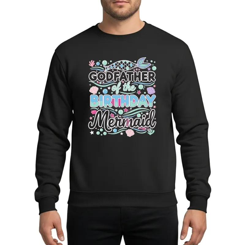 Godfather Birthday Mermaid Family Ocean Party Pink Teal Blue Whimsical Graphic Sweatshirt - 1
