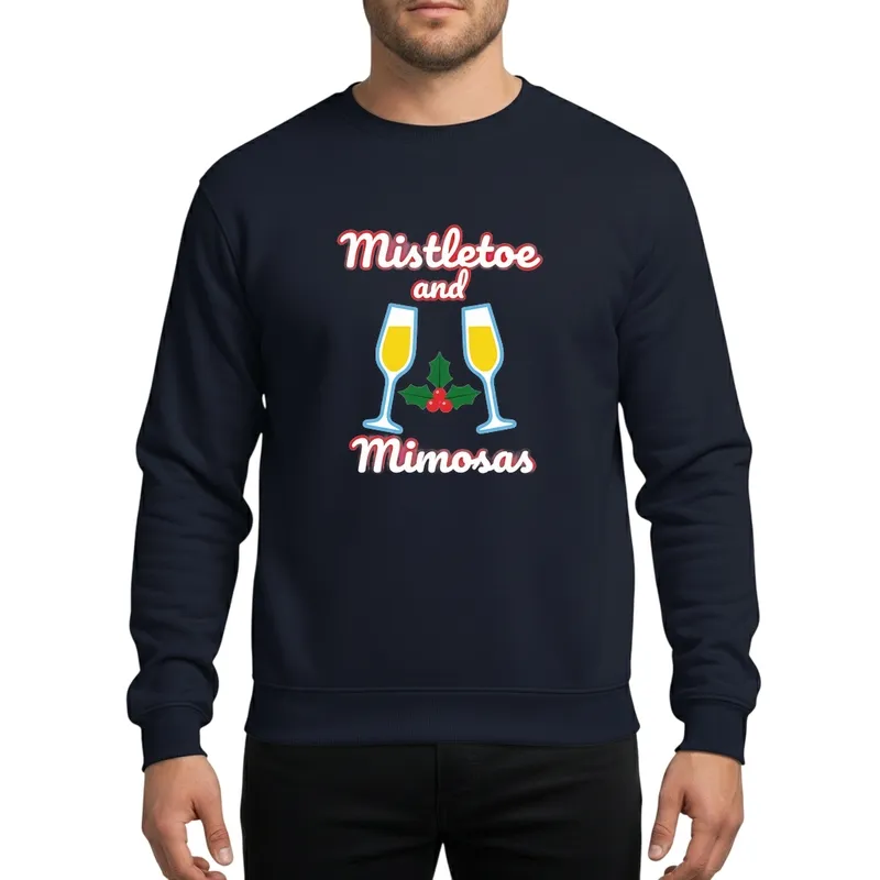 Mistletoe Mimosas Funny Christmas Wine Lover Retro Script Champagne Flutes Holly Graphic Sweatshirt - 1
