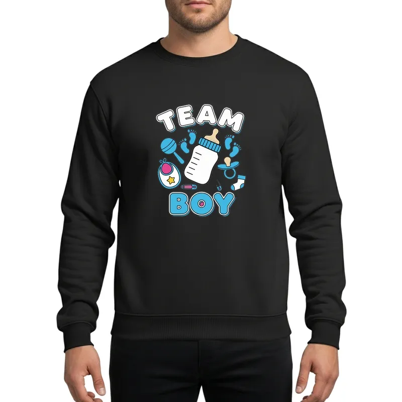 Gender Reveal Party Team Boy Baby Bottle Rattle Pacifier Blue Design Sweatshirt - 1