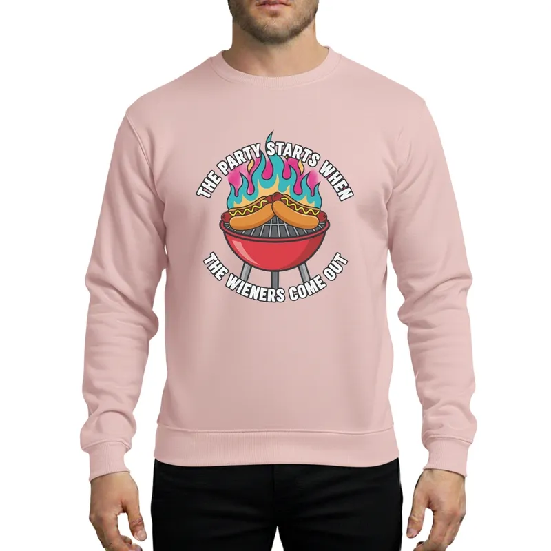 Playful Retro Hot Dog Wiener BBQ Grill Graphic Blue Flames Mustard Sweatshirt - 1