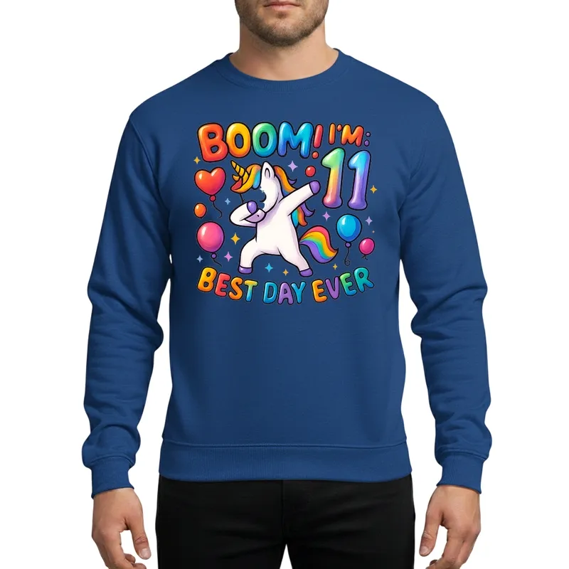 Whimsical Dabbing Rainbow Unicorn 11th Birthday Girl Metallic Balloons Celebration Sweatshirt - 1