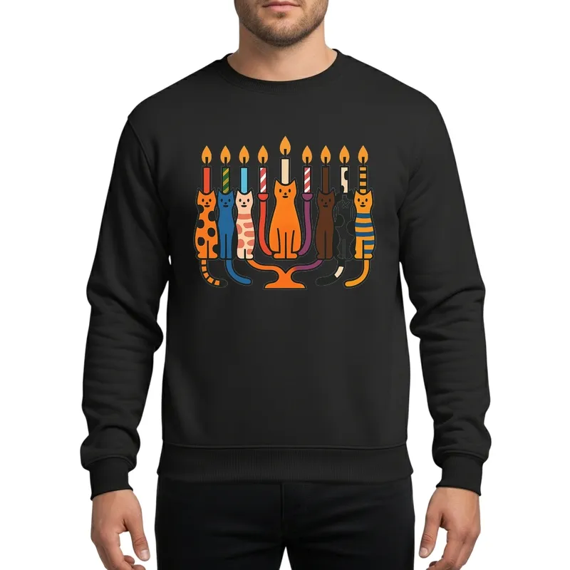 Whimsical Nine Cat Menorah Flat Vector Hannukah Chanukah Holiday Love Design Sweatshirt - 1