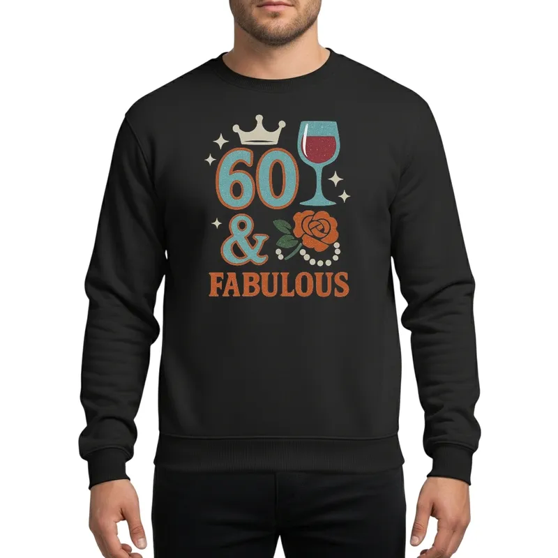Womens 60 & Fabulous Vintage Distressed Sixty Birthday Celebration Tiara Wine Glass Gift Sweatshirt - 1