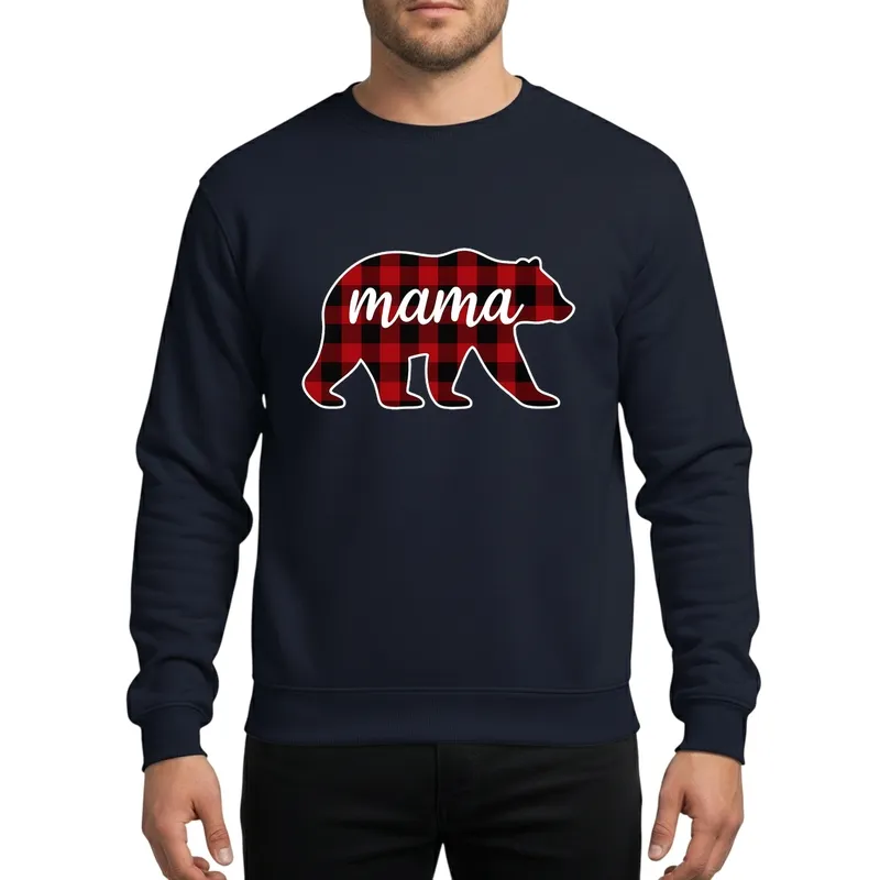Red & Black Buffalo Plaid Mama Bear Silhouette White Cursive 'Mama' For Moms & Family Sweatshirt - 1