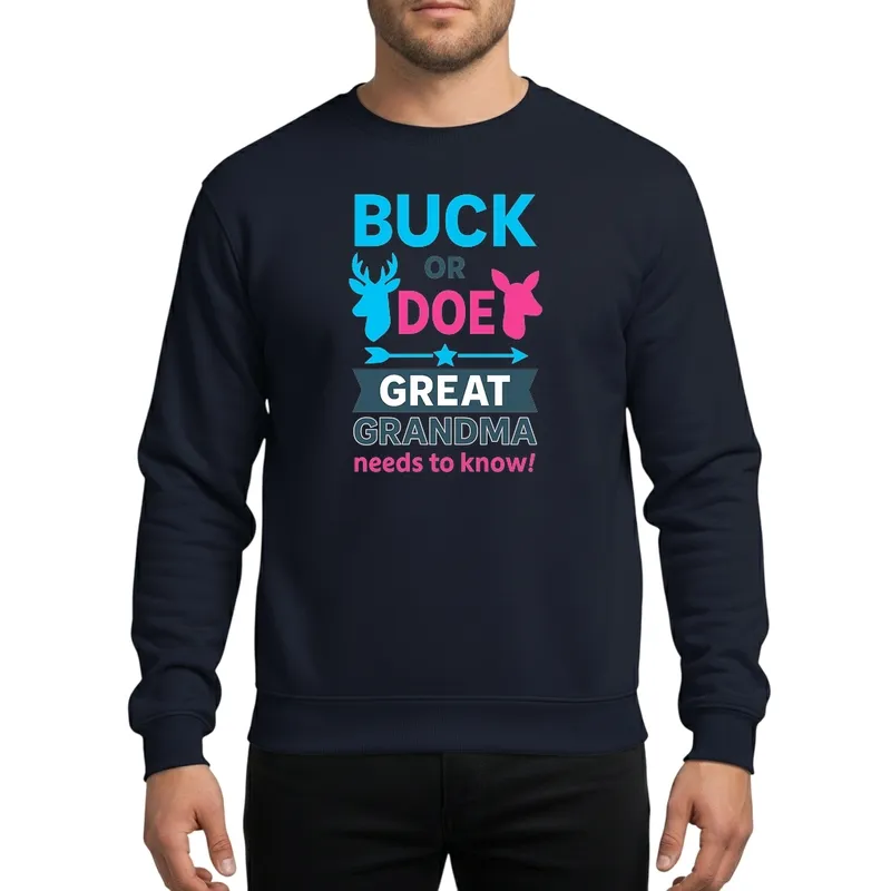Womens Great Grandma Gender Reveal Buck Or Doe Blue Pink Deer Party Design Sweatshirt - 1