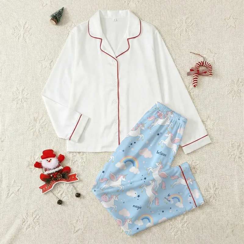 Personalized Unicorn Dreamwear: Whimsical Magical Unicorn Wonderland Pattern - Fantasy Sleepwear Set Satin Pajamas Set - 1