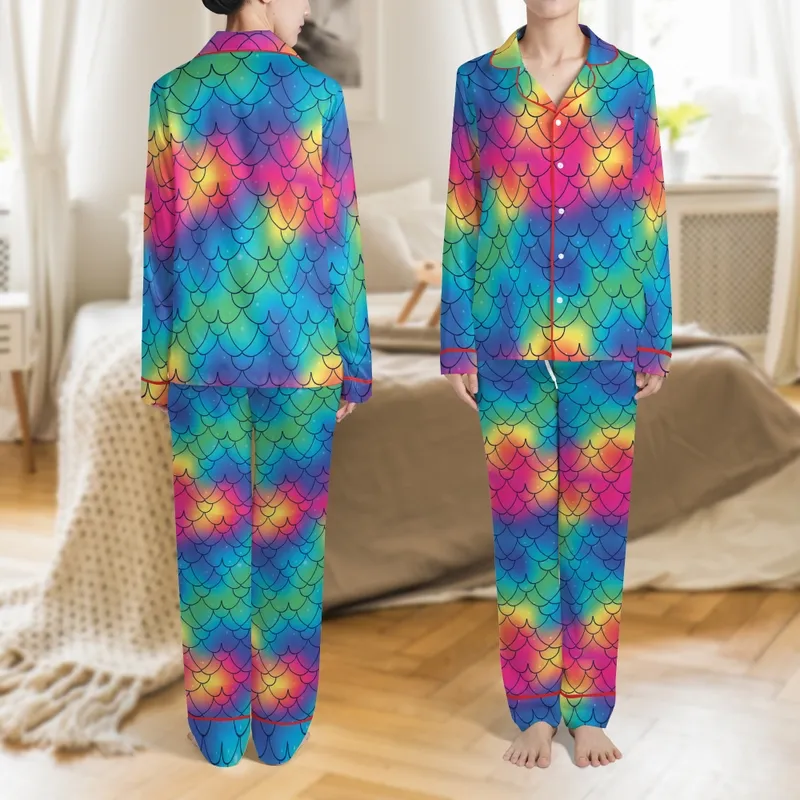 Boys & Girls Shimmering Rainbow Dragon Scale Bamboo Two-Piece Sleepwear Set Satin Pajamas Set - 1