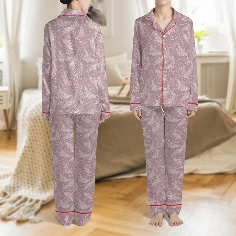 Bridesmaid & Bride Silky Satin Pajamas: Removable Feather Cuff Sleep Set - Luxurious Wedding PJs Satin Pajamas Set - 1