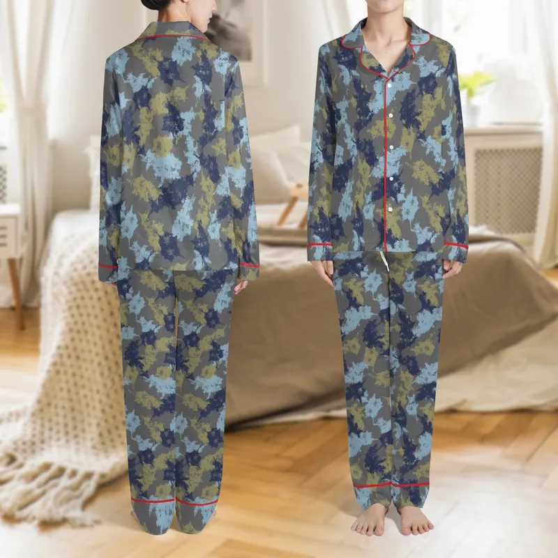 Boys' (2-16 Years) Pajama Set Sewing Pattern: Abstract Distressed Botanical - Muted Charcoal Indigo Olive Gold Satin Pajamas Set - 1