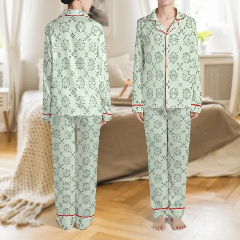 Flower Girl & Baby Satin Pajamas: Pistachio Green Geometric Botanical Line Art Set Satin Pajamas Set - 1