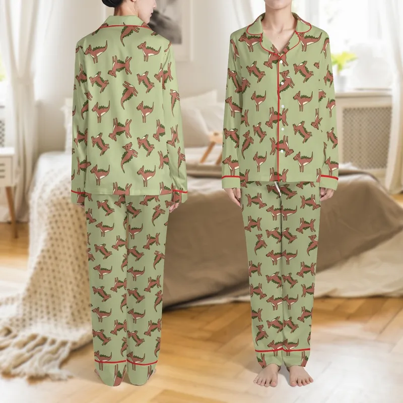 Whippet Dog Fleece Pajamas: Stylized Dinosaur-Dog Pattern - Cozy Pet Sleepwear Satin Pajamas Set - 1