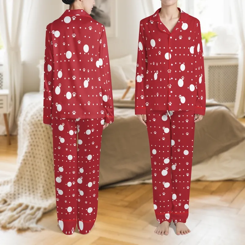 Great Dane XLarge Dog Pajama Pattern: Red Polka Dot Paw Print Digital Download with Zipper - A4/Letter/Poster Print Satin Pajamas Set - 1