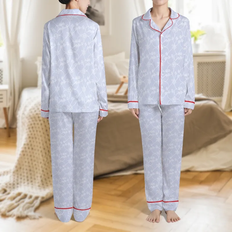 Bridal Party Satin Pajamas: Hand-Drawn Lavender Vine Blossom Sleep Set Kid Satin Pajamas Set - 1