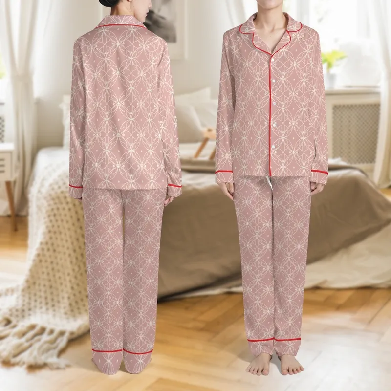 Bridesmaid Pajamas: Muted Rose Filigree Floral Modal Sleep Shorts Set Satin Short-Sleeve Pajamas Set - 1