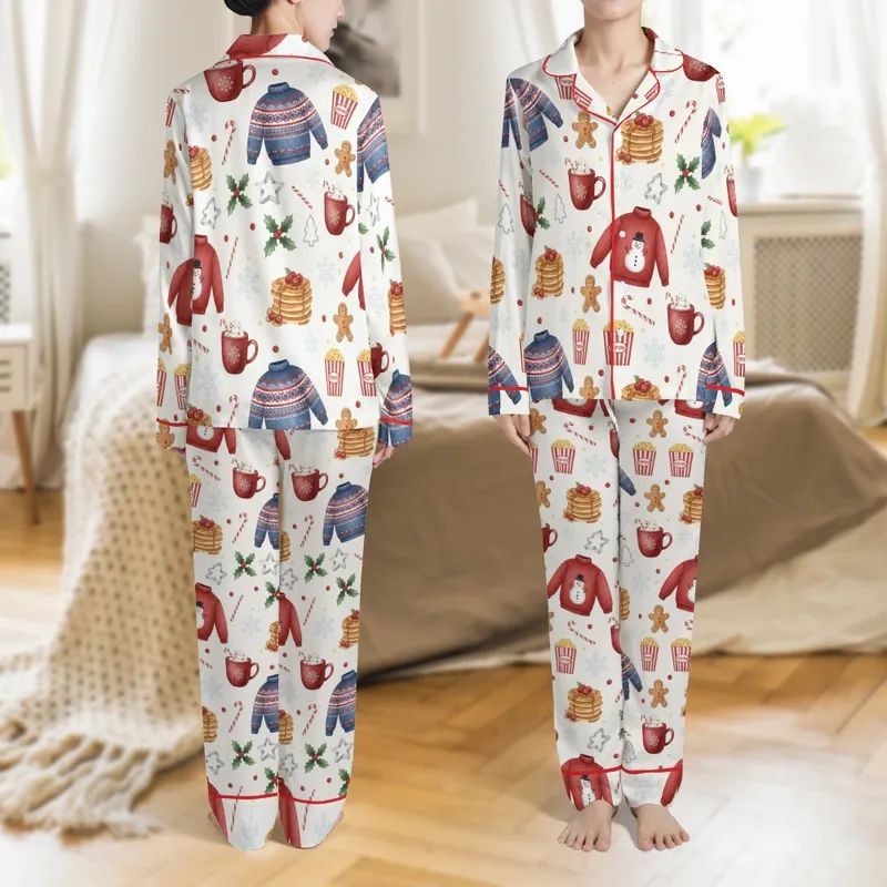 Pajamas & Pancakes Christmas Birthday Invitation: Festive Watercolor 5x7 Editable Digital Canva Satin Pajamas Set - 1