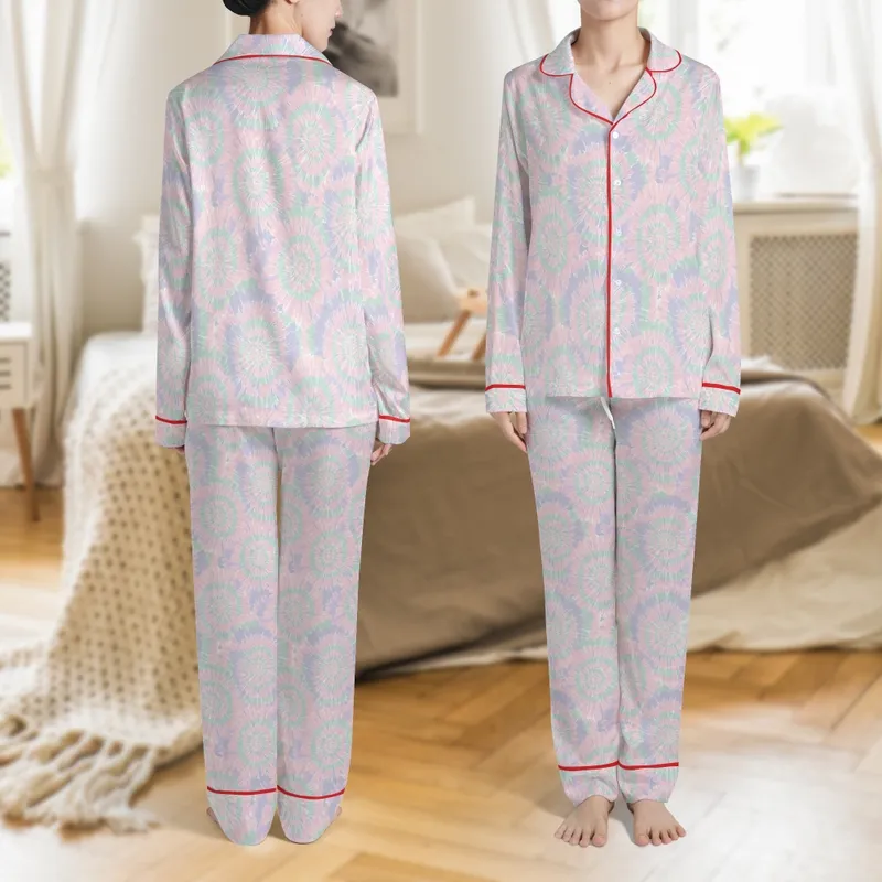 Kids' Personalized Pajamas: Pastel Tie-Dye Spiral Design - Name Text 2-Piece Sleep Set for Toddler Youth Satin Pajamas Set - 1