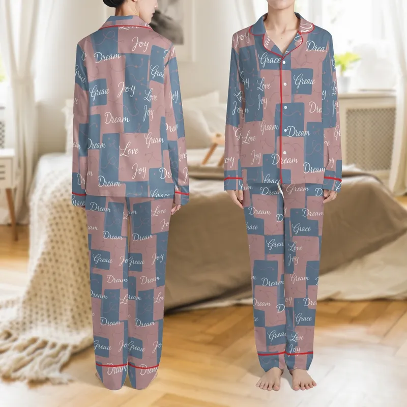 Soft Women's Personalized Pajama Set - Custom Script Rayon Cotton Gift Satin Pajamas Set - 1