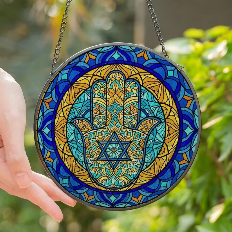 Artistic Souls' Radiant Stained Glass Hand Mandala Star Mosaic Design Stained Glass Suncatcher - 1