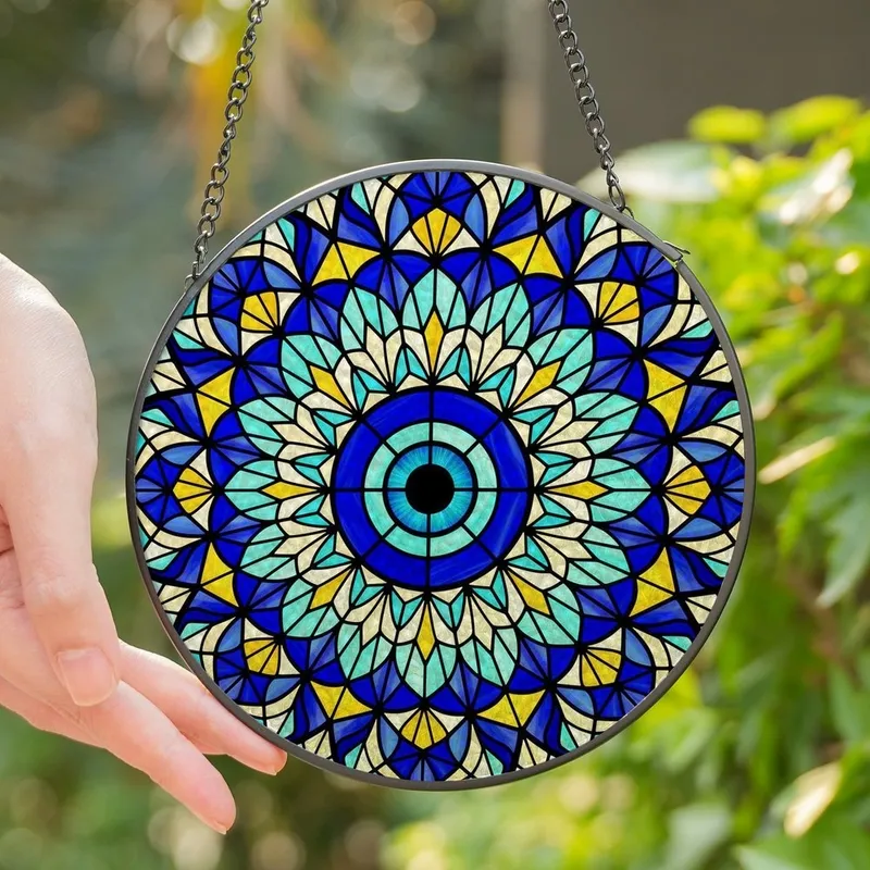 Artisan Style Lovers' Tiffany Glass Mystical Eye Teardrop Petal Mosaic Pattern Stained Glass Suncatcher - 1