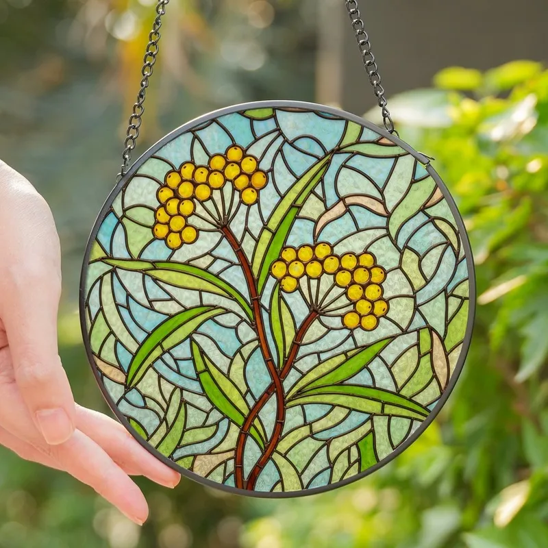 Art Enthusiasts' Tiffany Style Stained Glass Botanical Yellow Berry Mosaic Pattern Stained Glass Suncatcher - 1