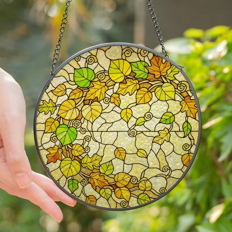Nature Lovers' Vibrant Stained Glass Autumn Leaves Garland Mosaic Design Stained Glass Suncatcher - 1