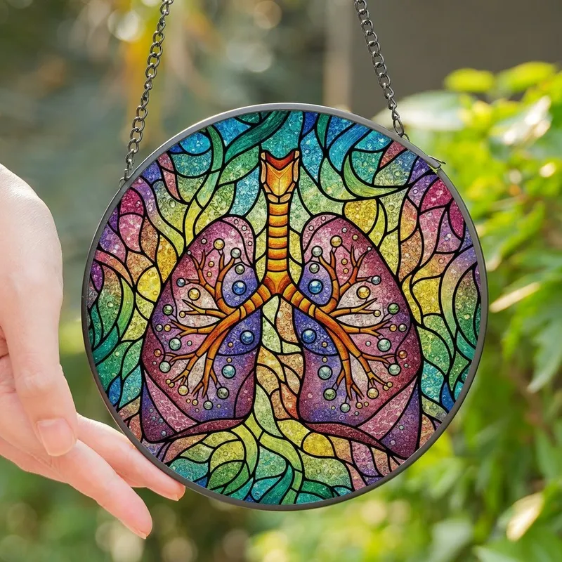 Art Lovers' Vibrant Stained Glass Human Lung Mosaic, Jewel Tones & Shimmering Detail Stained Glass Suncatcher - 1
