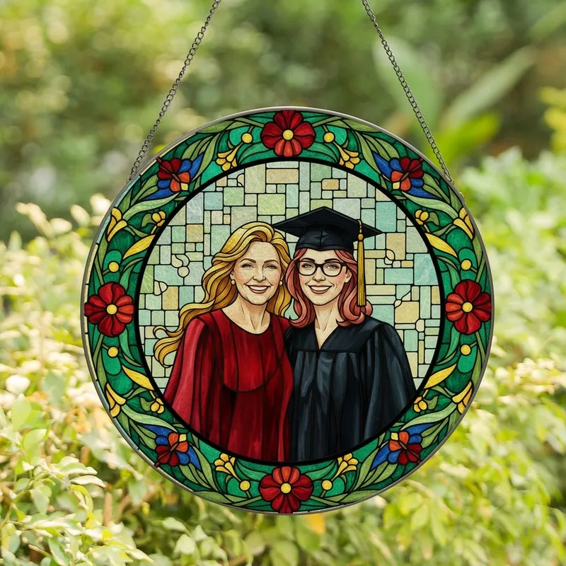 Graduation Celebration Joyful Women Stained Glass Ruby Emerald Gold ...