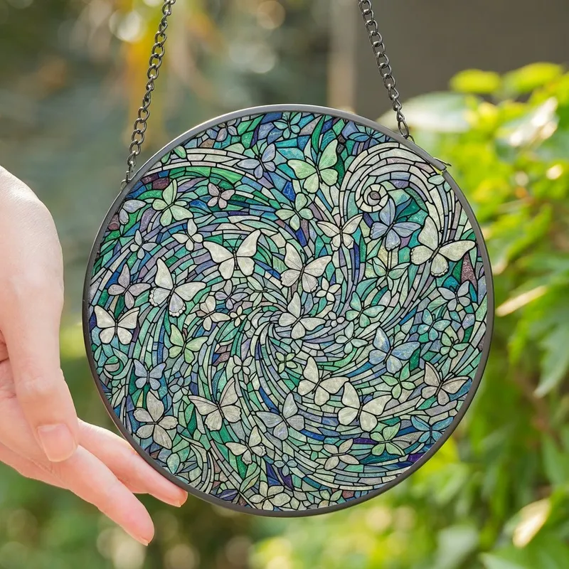 Nature Lovers' Opalescent Stained Glass Butterfly Mosaic Jewel Tones Stained Glass Suncatcher - A8ERZzuCcE