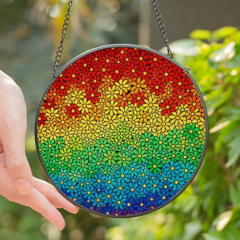 Floral Art Lovers' Tiffany Stained Glass Rainbow Daisy Intricate Mosaic Pattern Stained Glass Suncatcher - 1
