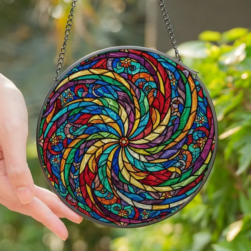 Art Lovers' Colorful Tiffany Stained Glass Abstract Feather Leaf Botanical Swirls Stained Glass Suncatcher - 1