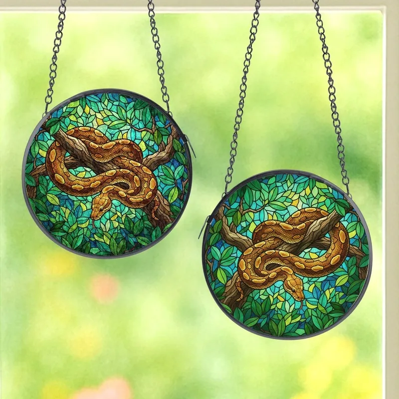 Nature Lovers' Tiffany Stained Glass Python Jungle Emerald Green Amber ...