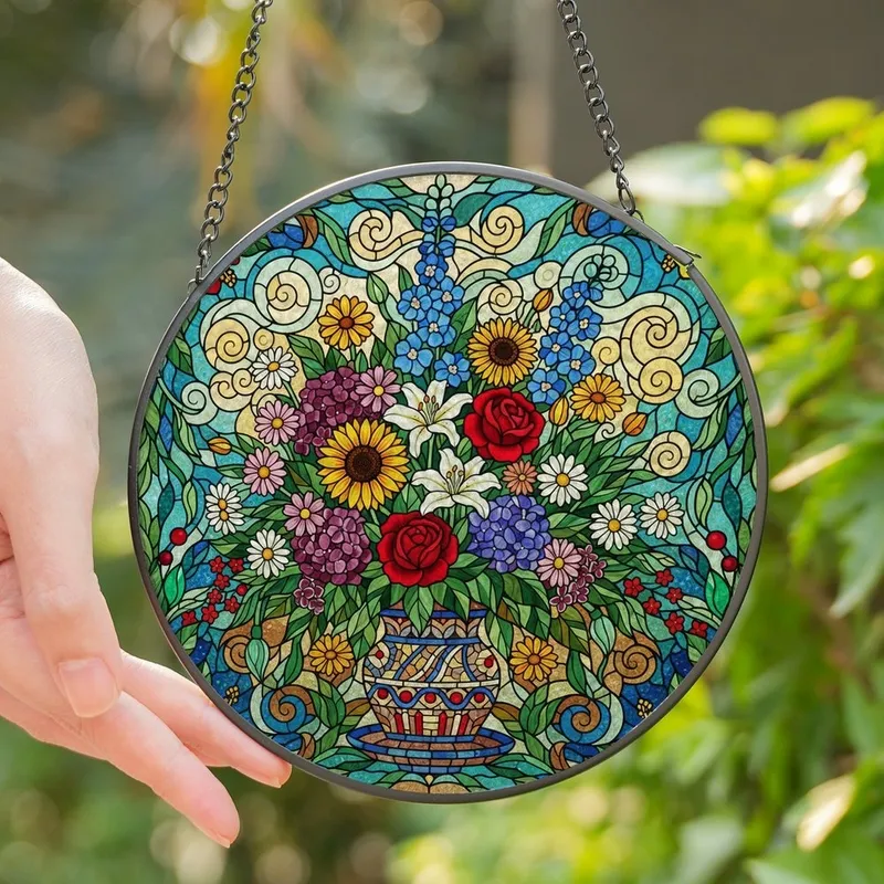 Art Lovers' Intricate Tiffany Stained Glass Floral Mosaic Jewel Tone Patterns Stained Glass Suncatcher - 1