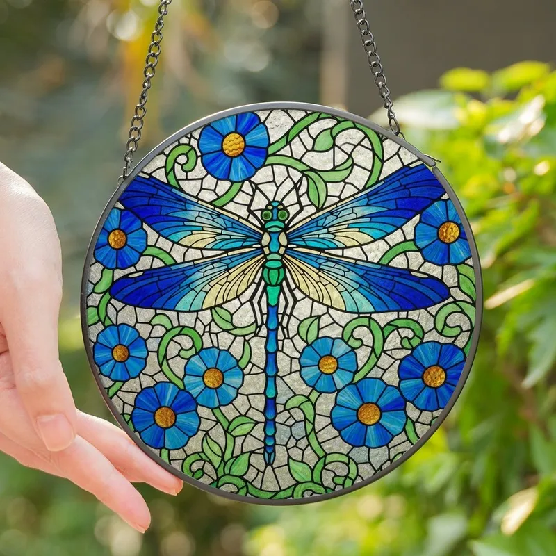 Nature Lovers' Majestic Dragonfly Tiffany Style Stained Glass Vibrant Jewel Tones Mosaic Stained Glass Suncatcher - 8VpzHb5JaR