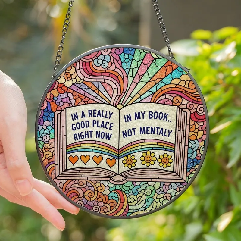 Book Lovers' Intricate Stained Glass Open Book Rainbow Hearts Daisy Flowers Jewel Tone Art Stained Glass Suncatcher - 1