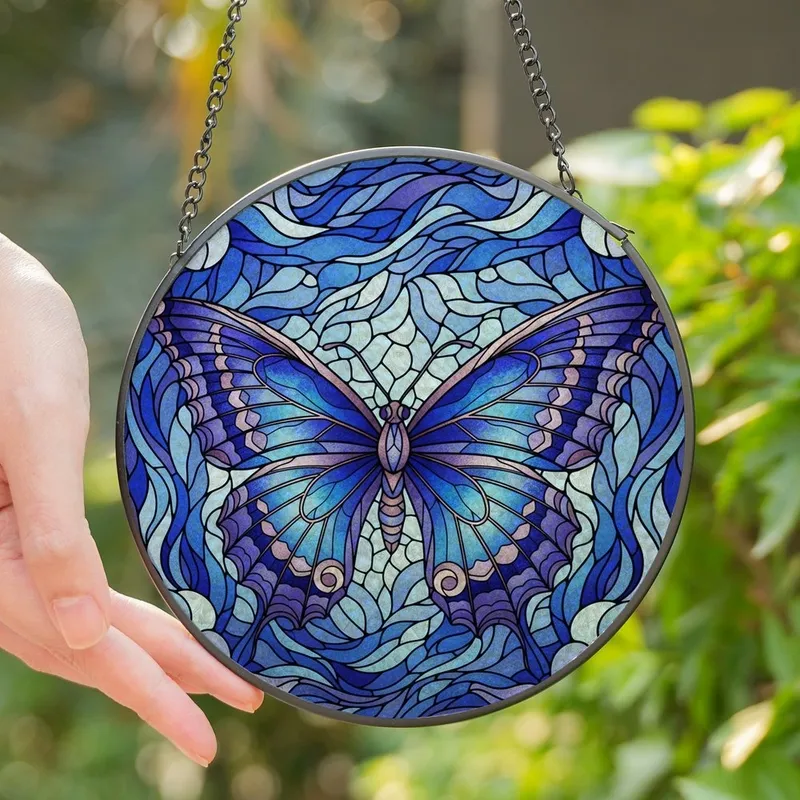Nature Lovers' Vibrant Tiffany Stained Glass Butterfly Sapphire Blue Violet Bronze Mosaic Stained Glass Suncatcher - bz8Vn8xifP