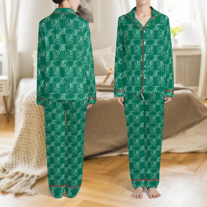 Personalized Matching Pet & Owner Emerald Green Satin Pajamas: Calligraphic Monogram Sleep Set Satin Pajamas Set - 1