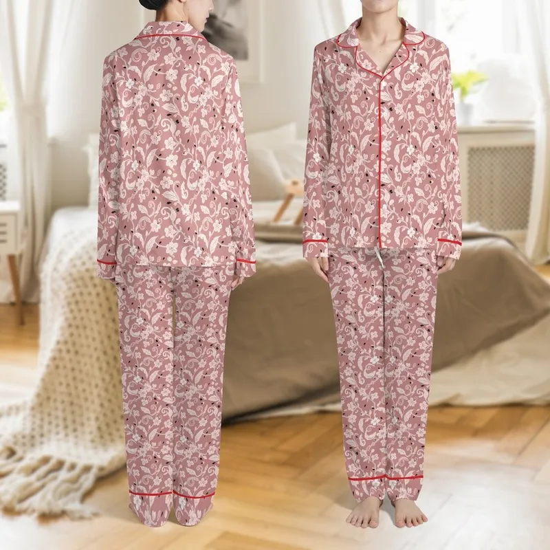 Personalized Bridal Party Dusty Rose Cherry Blossom Feather Monogram Satin Pajamas Satin Pajamas Set - 1