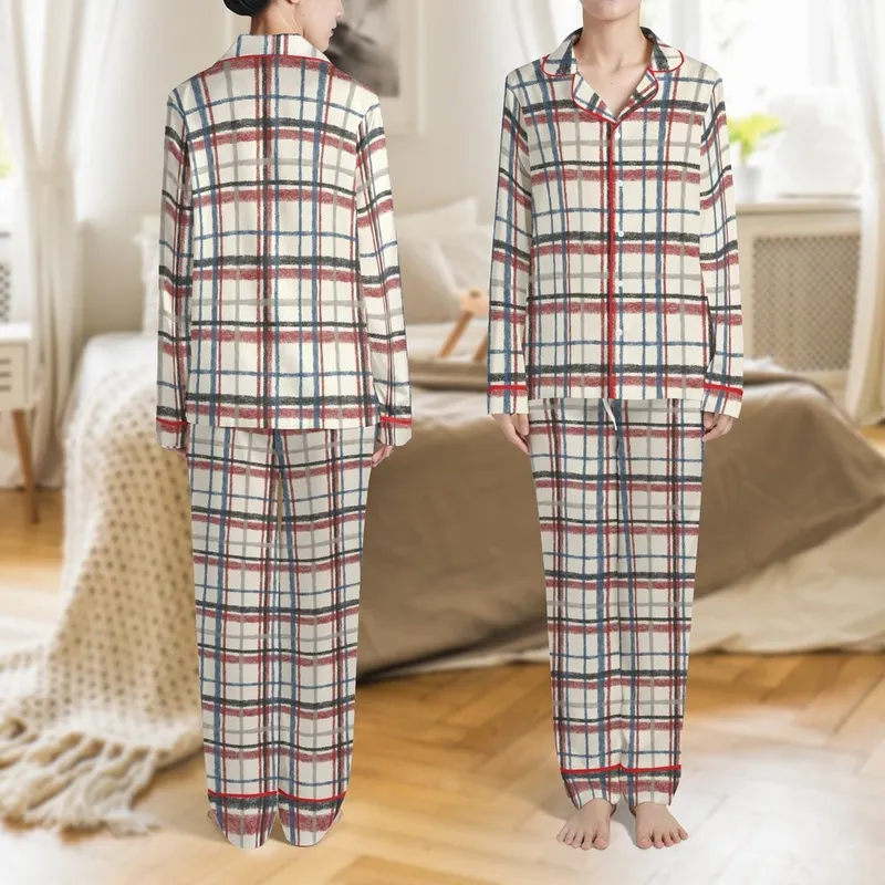 Scandi Boxer Pajama Pattern: Muted Deconstructed Plaid PDF Sleepwear XS-XL Satin Pajamas Set - 1