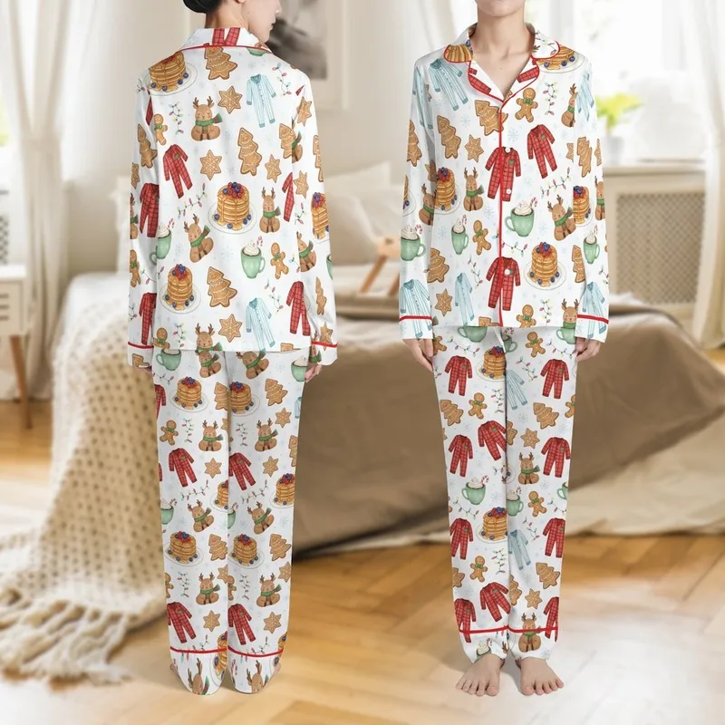Cozy Christmas Pajamas: Pancakes & Plaid Watercolor Holiday Sleep Set Satin Pajamas Set - 1
