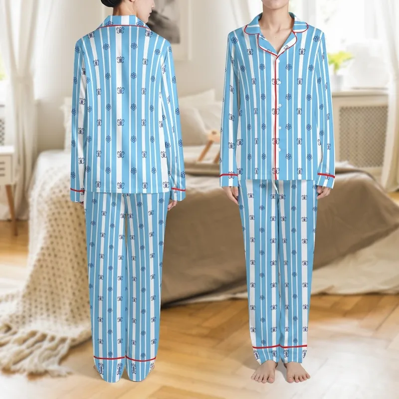 Bridesmaid Blue Stripe Cotton Pajamas: Lightweight Seersucker Feel, Monogram Ready Satin Pajamas Set - o07tmnrd2v