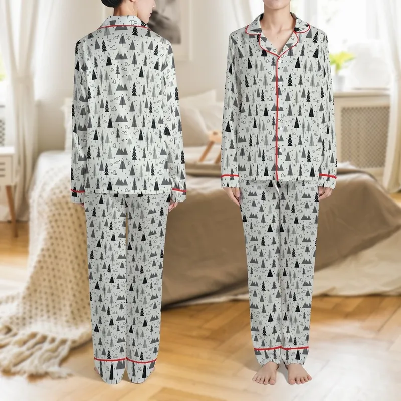 Cozy Kid: Greige Geometric Fir Tree Mountain Stars PDF Sewing Pattern Baby Toddler Satin Pajamas Set - 1