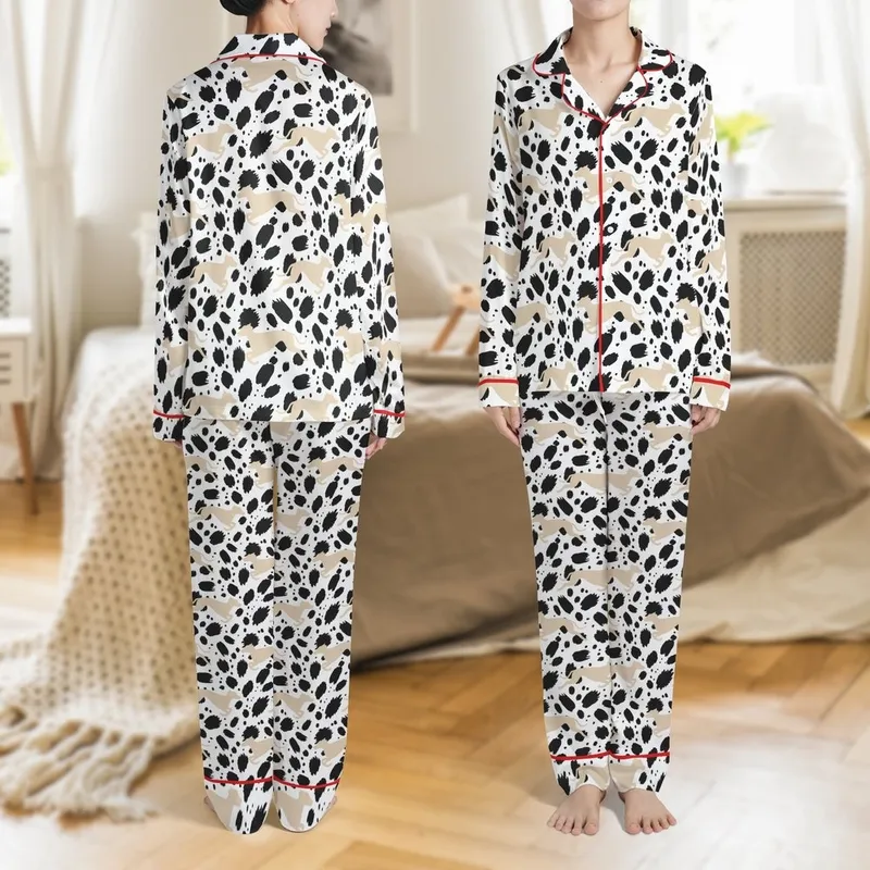 Greyhound Dog Abstract Print Zip-Up Pajamas Digital Sewing Pattern – S/M, Advanced Beginner, Video Tutorial Satin Pajamas Set - 1
