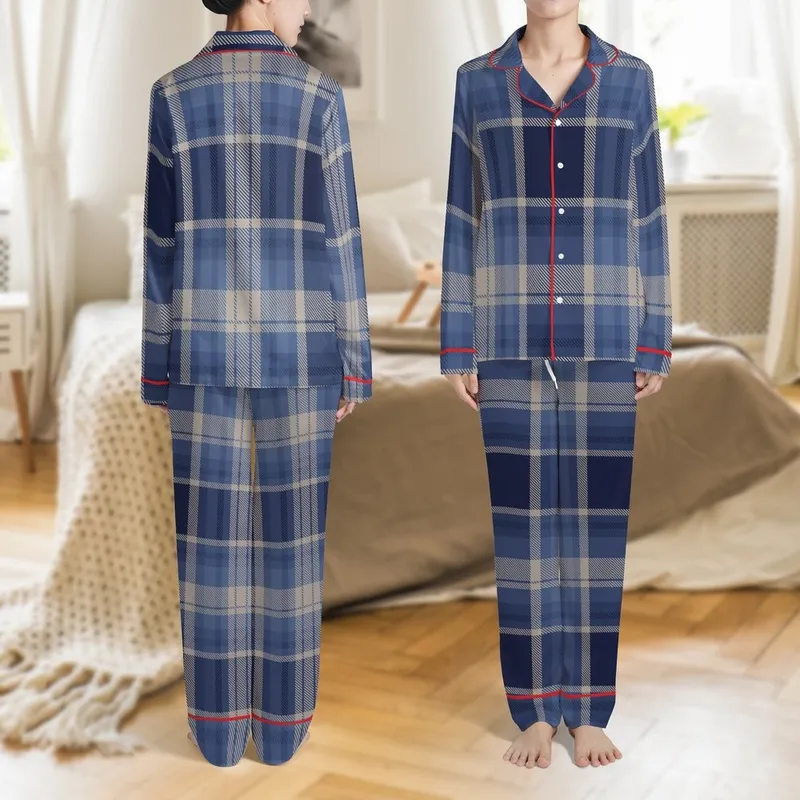 Men's Classic Navy Slate Plaid DIY Loungewear Project - Tartan Sleepwear Template Satin Pajamas Set - 1